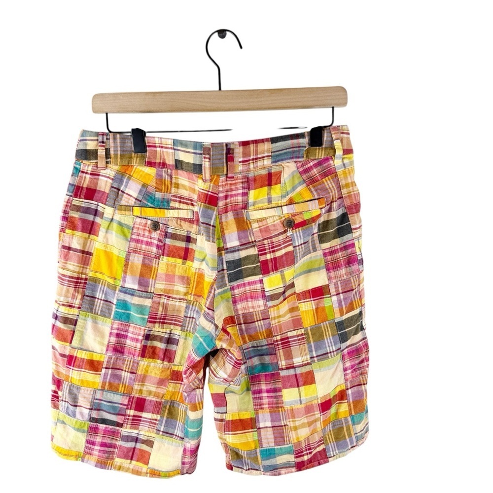 Vintage Y2K J. Crew Rainbow Madras Plaid Patchwork Bermuda Shorts - Picture 2 of 6